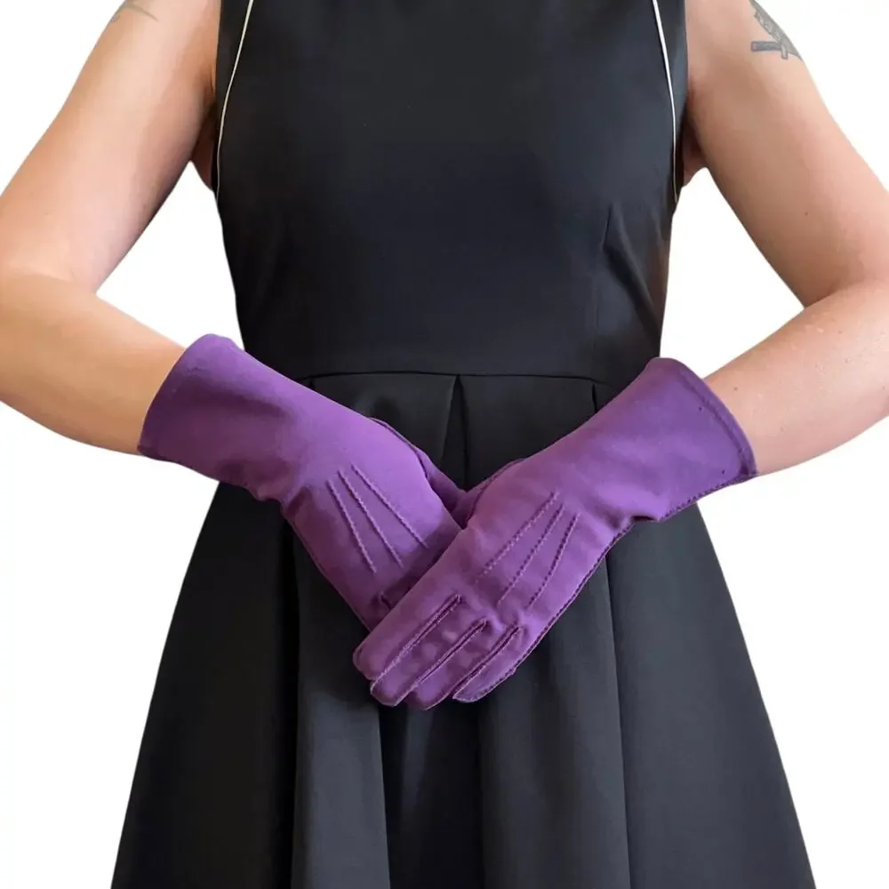 Vintage Purple Fabric Lower Forearm Evening Gloves Size 6.5-7